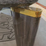 High-End Marble Coffee Table with Wood Veneer Legs and Polished Metal Accents